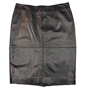 Talbots black lambskin leather zip up pencil skirt W slit. 10P